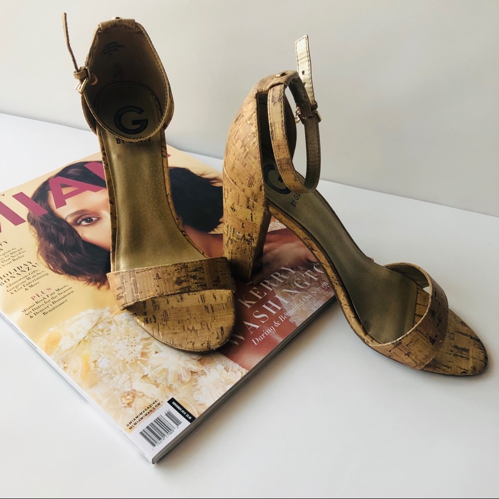 Guess Women’s Shoes Tan Cork Ankle Strap Heels 9